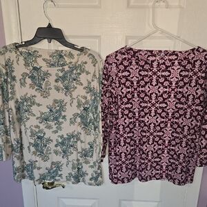 Croft & Barrow 3/4 Sleeve Tops - Teal and Pink Floral